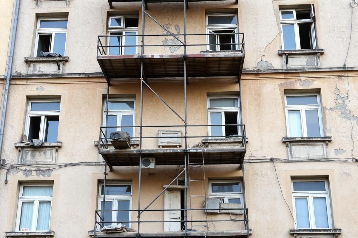 Fachada de prédio degradada antes da reabilitação no Barreiro