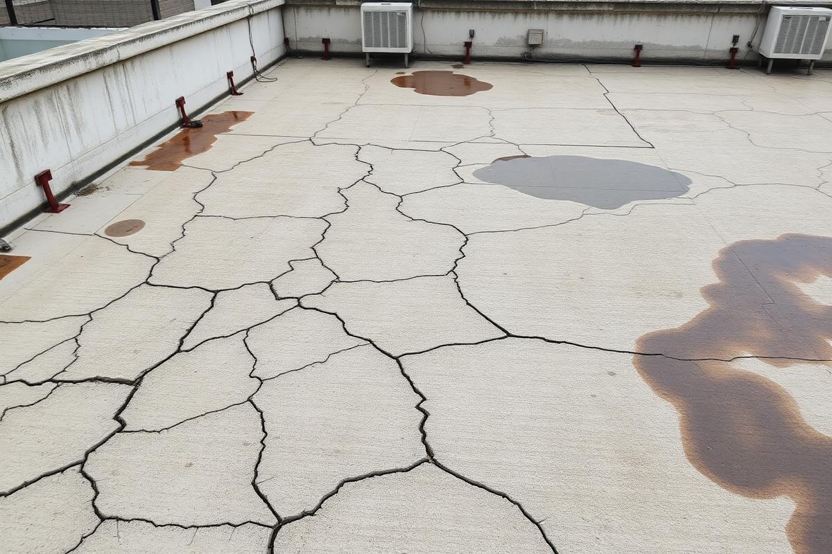 Terraço fissurado com infiltrações antes da impermeabilização